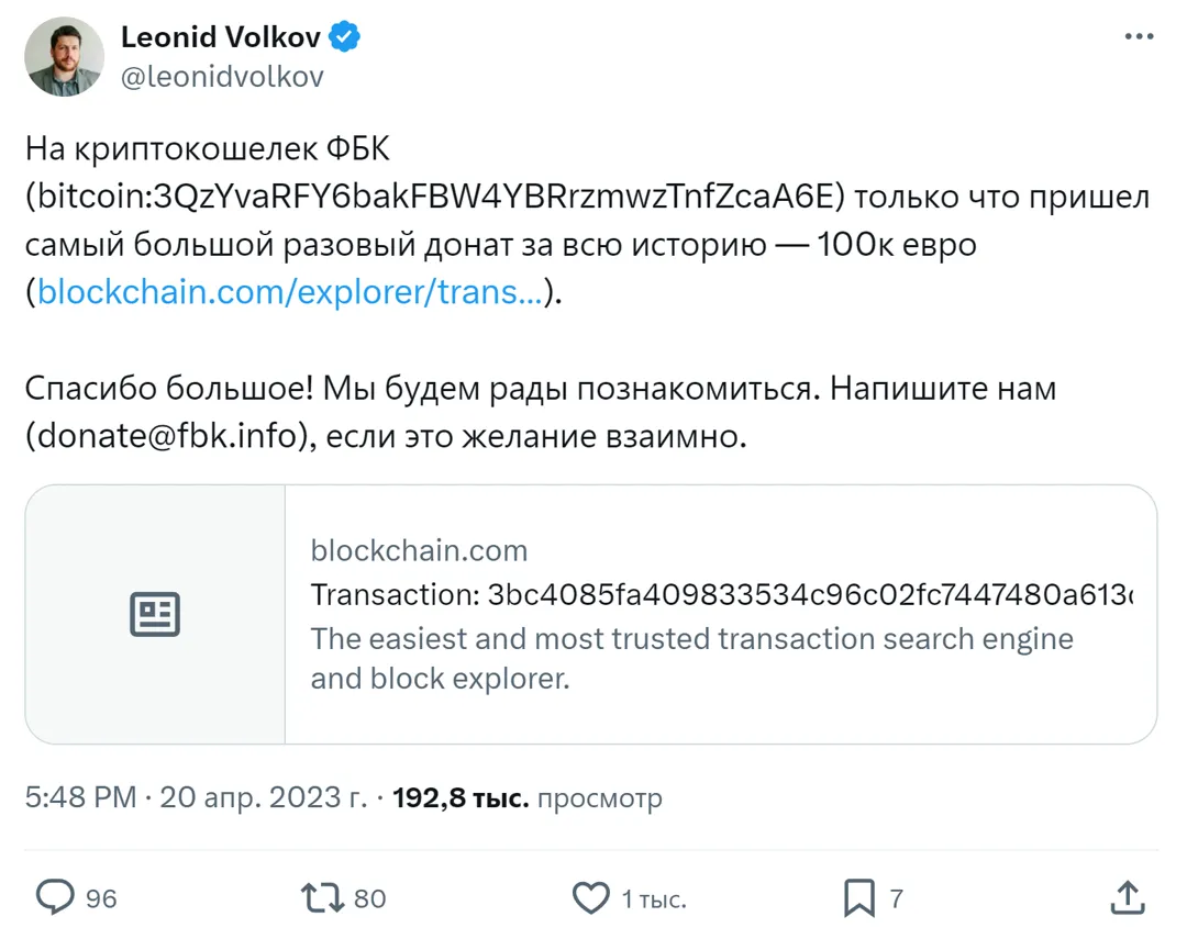 Screenshot of Leonid Volkov’s tweet