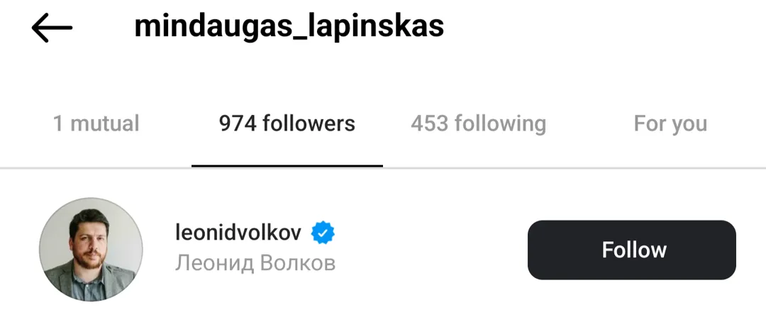 Screenshot of Mindaugas' subscriber list on Instagram